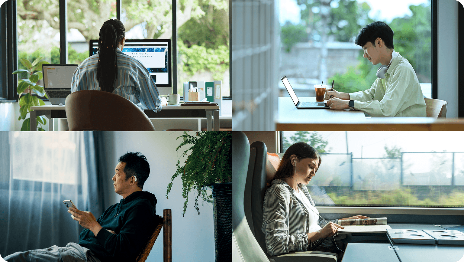 033アプリの使用イメージ:環境音を聴きながら作業する様子